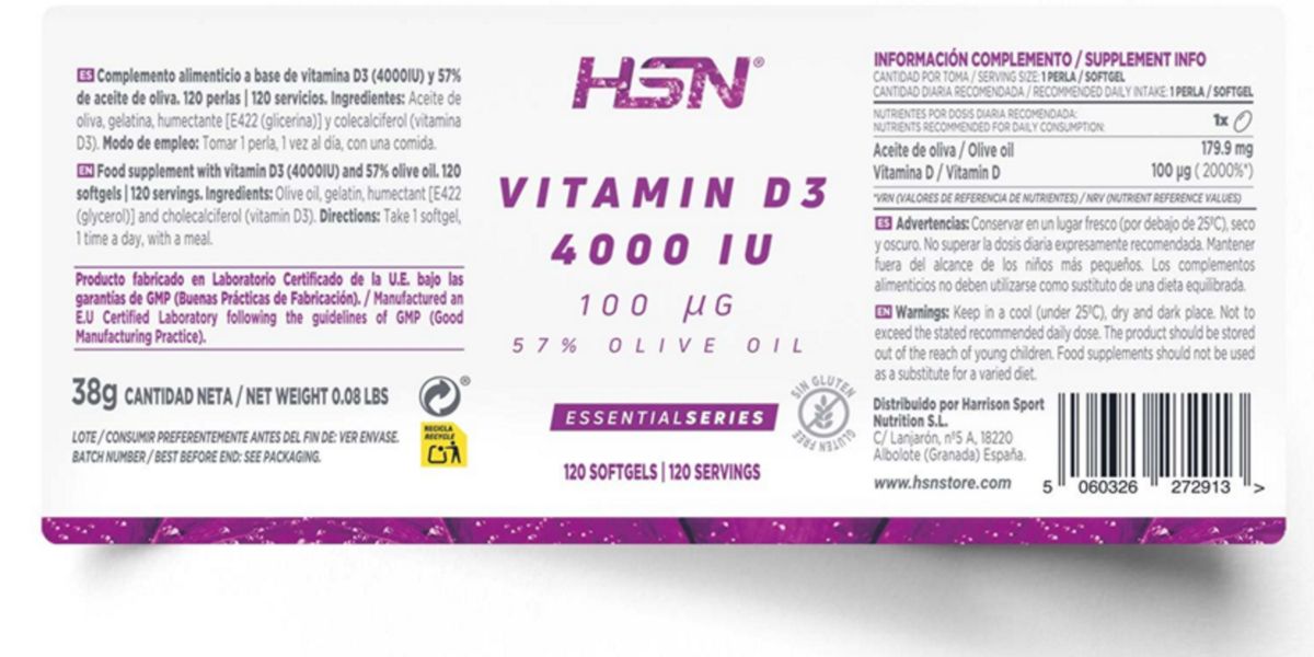 Etiqueta de Vitamina D3 de HSN