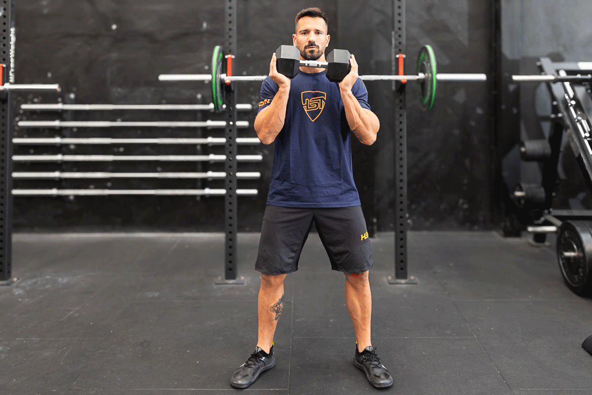 sentadilla frontal con mancuerna