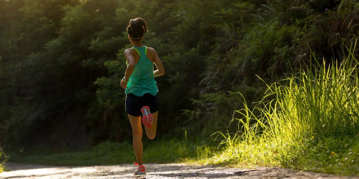 Läuferin trainiert morgens auf einem Naturweg, um die metabolische Flexibilität zu fördern