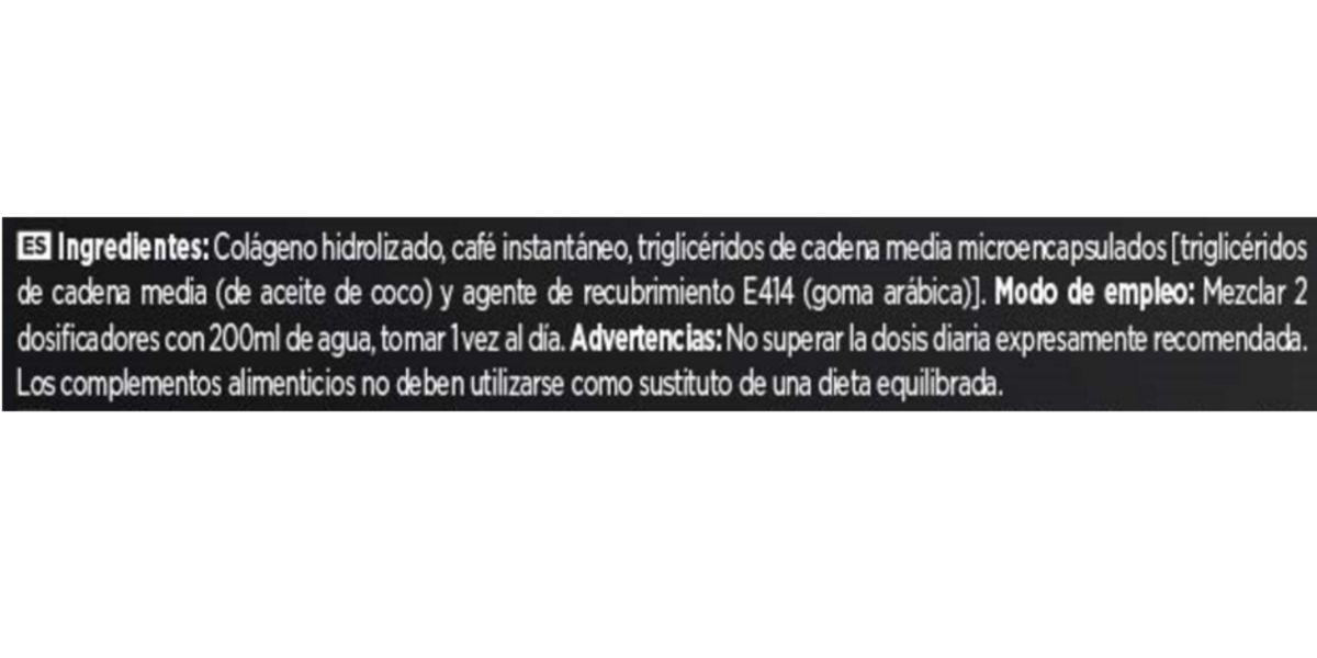 Ingredientes de Keto Café Instantáneo + Colágeno. Ejemplo ingredientes keto