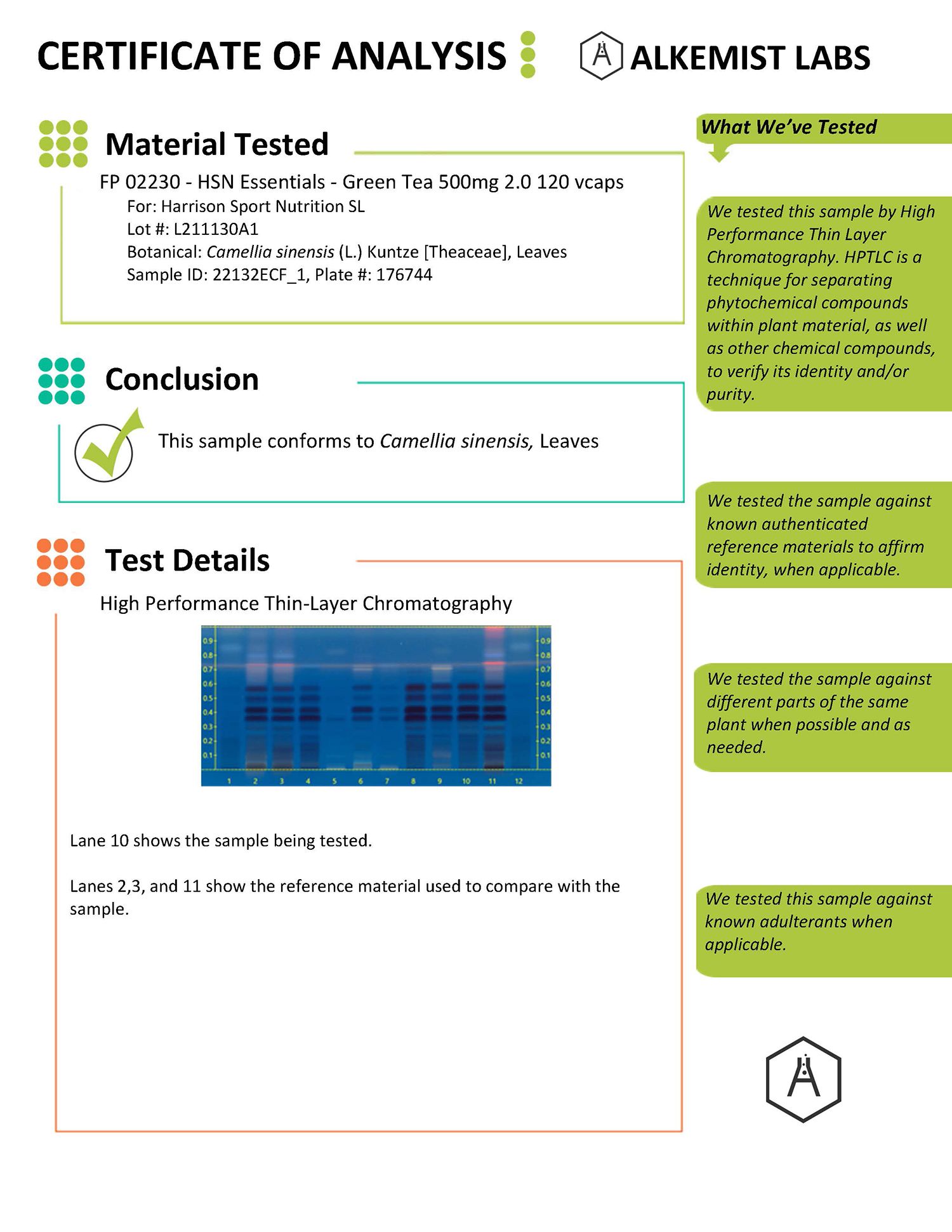 Certificado Analisis Extracto Té Verde EssentialSeries
