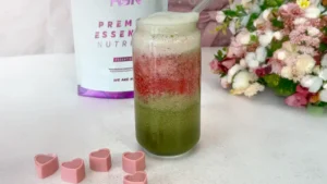 Matcha Latte con Frambuesa y Colágeno para San Valentín