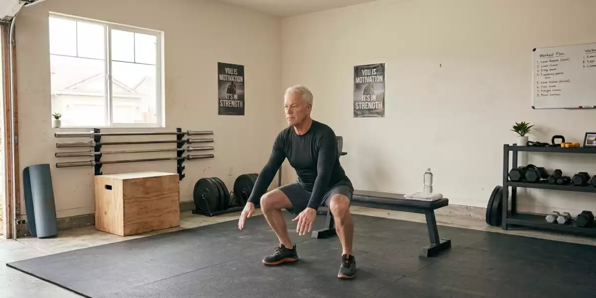 Older adult performing a bodyweight squat
