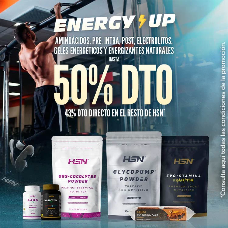  Hasta 50% DTO en Amino&aacute;cidos, Pre, Intra, Post, Electrolitos, Geles Energ&eacute;ticos y Energizantes Naturales