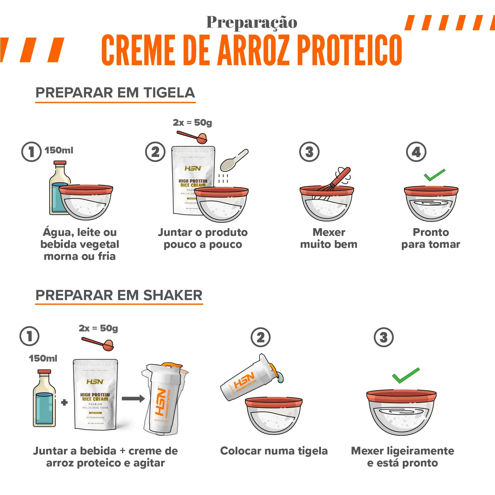 Preparação Creme de arroz proteico
