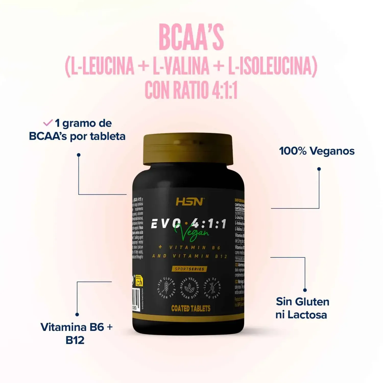 Evo 4:1:1 (BCAA's 4:1:1 + vitaminas B6 y B12) - 120 tabs, foto 3