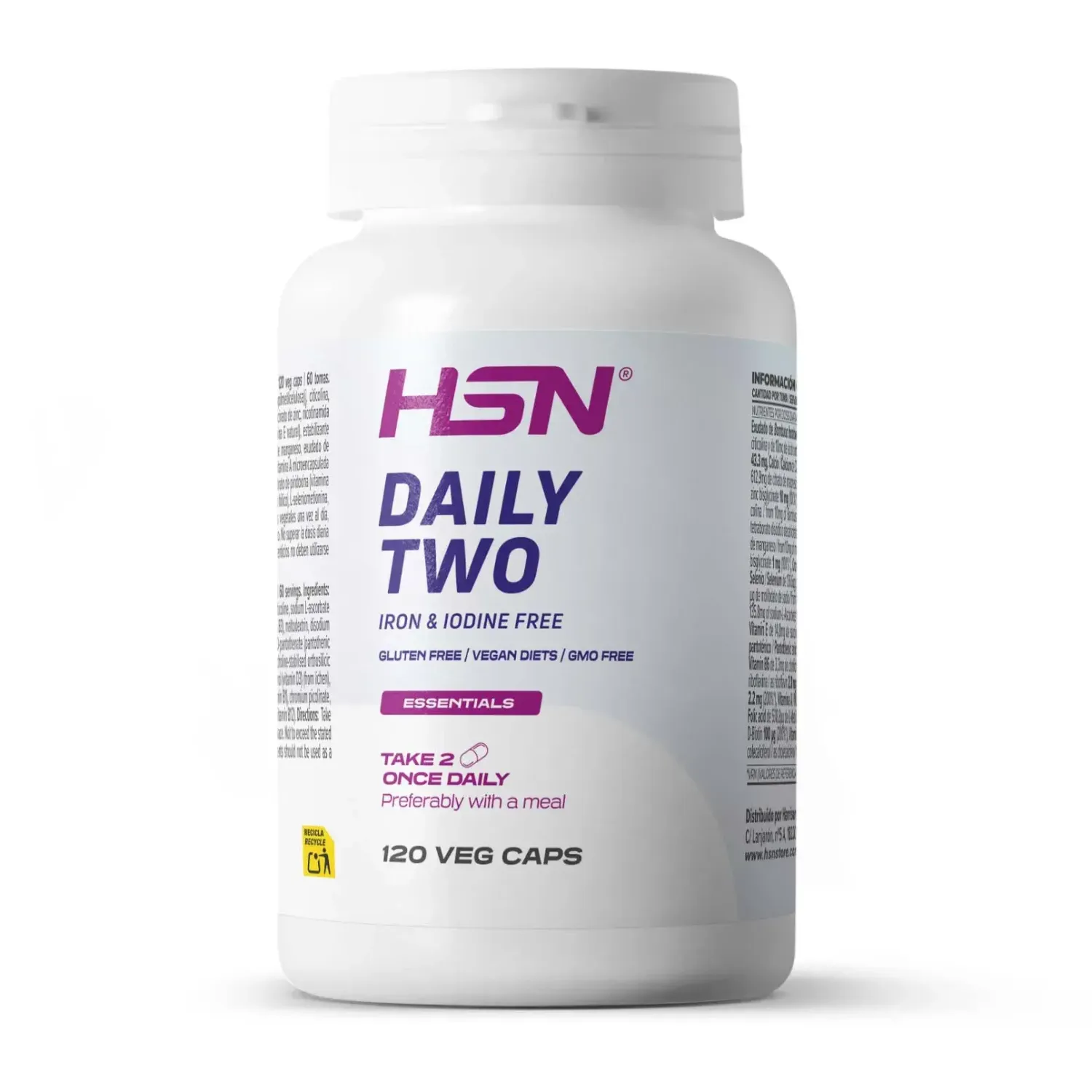 Daily Two multivitamínico (sin hierro ni yodo) - 120 veg caps
