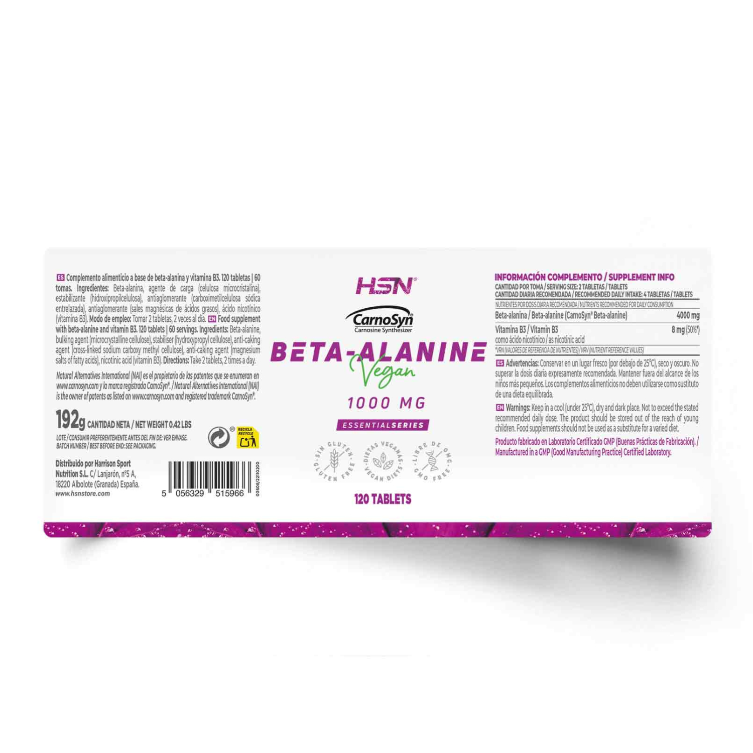 Beta-alanina 1000mg (CarnoSyn®) - 120 tabs, foto 2
