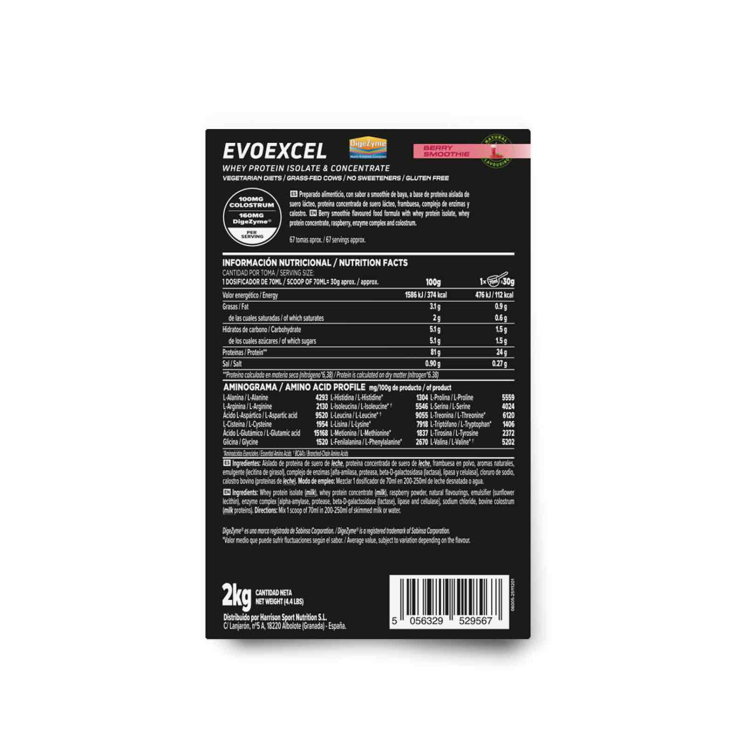 Evoexcel sin edulcorantes (whey protein isolate + concentrate) 2kg, foto 2