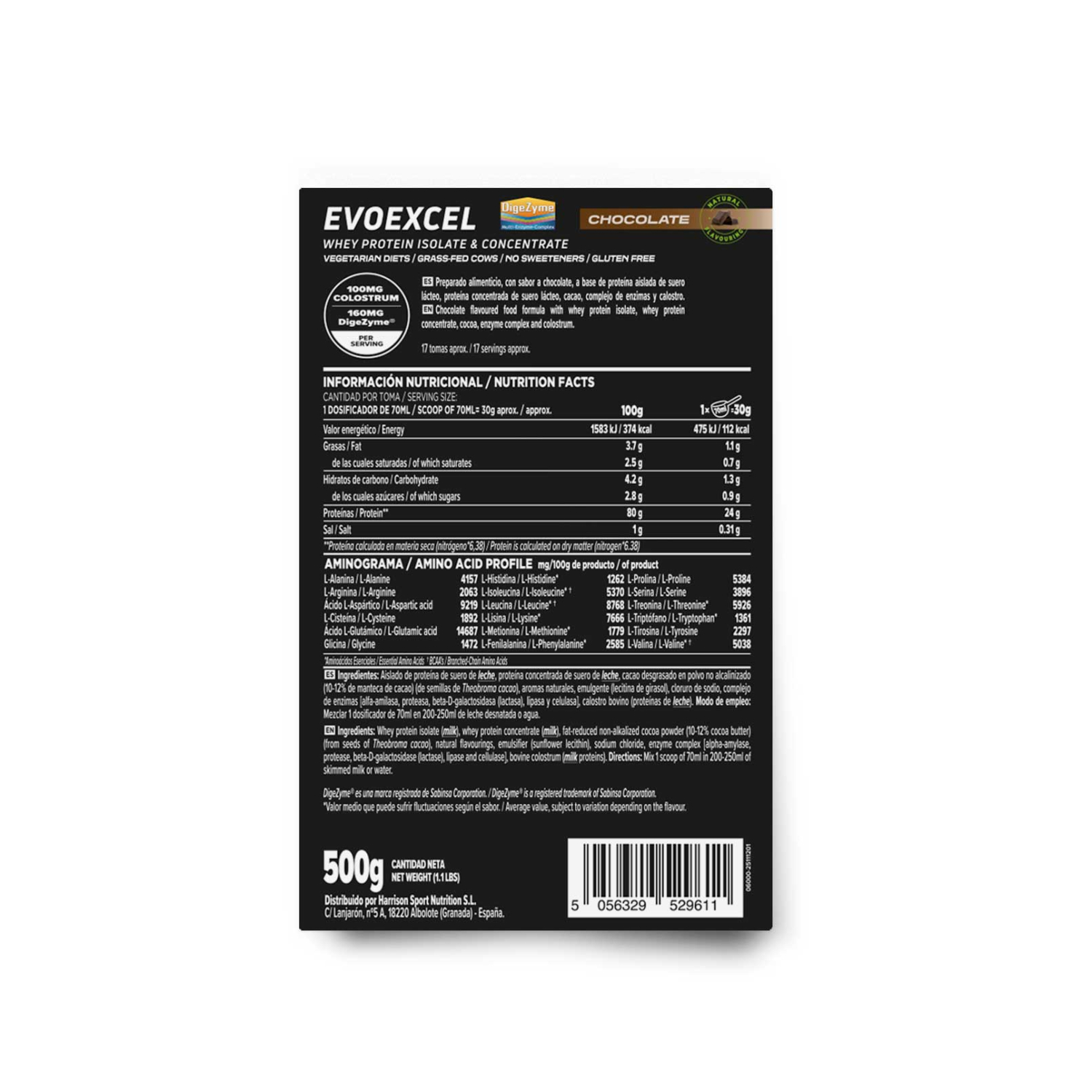 Evoexcel sin edulcorantes (whey protein isolate + concentrate) 500g, foto 2