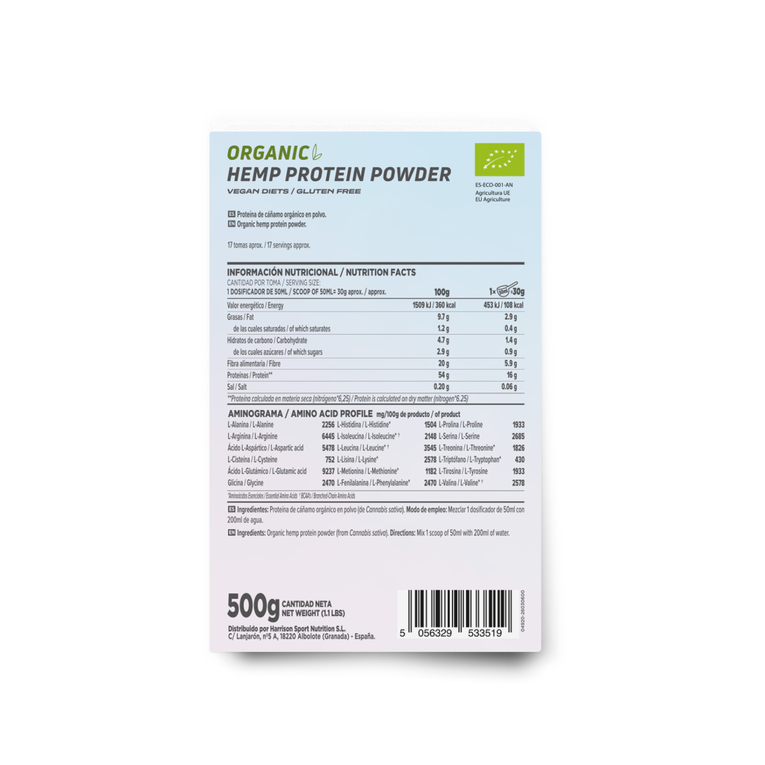 Proteína de cáñamo orgánico 500g, foto 2