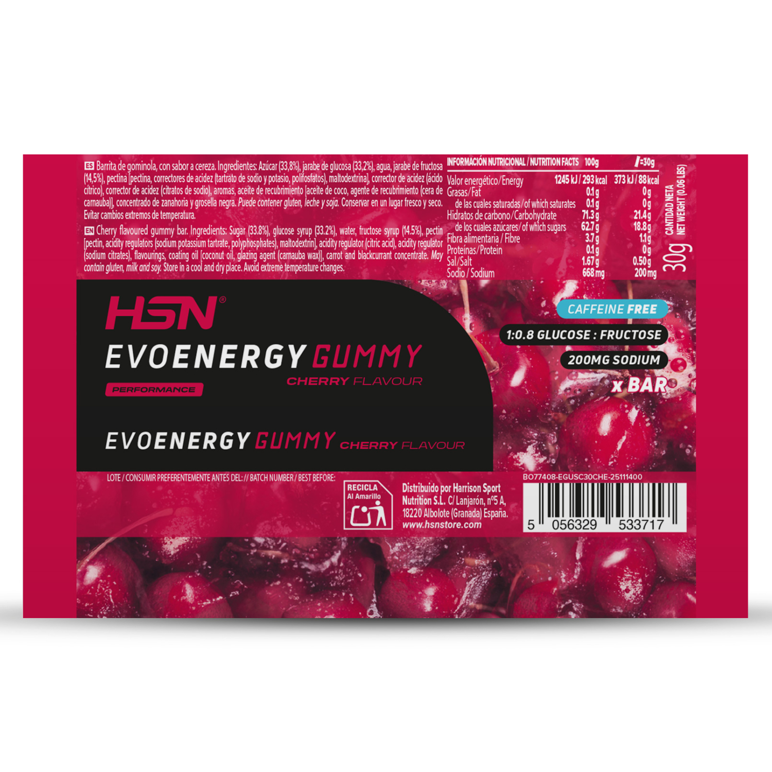 Evoenergy gummy bar sin cafeína 30g, foto 2