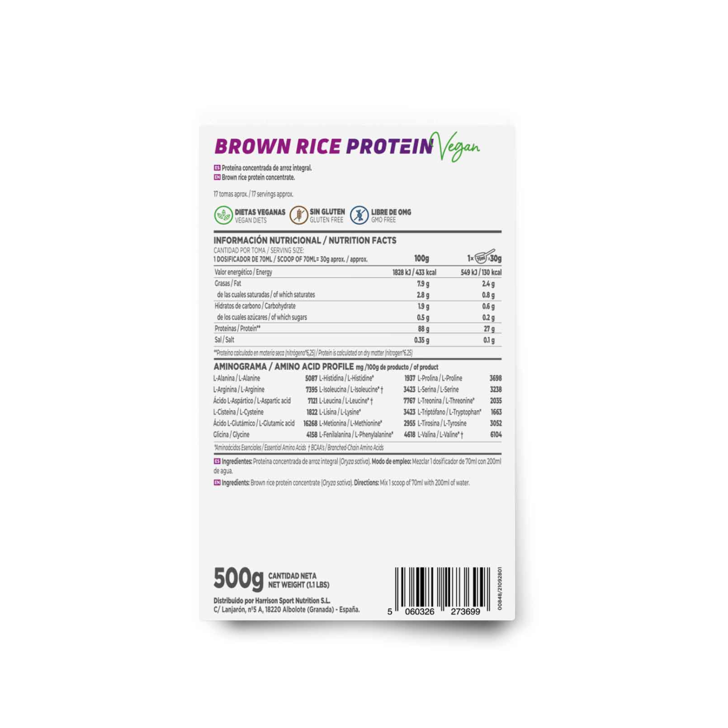 Proteína de arroz integral concentrada 500g, foto 2