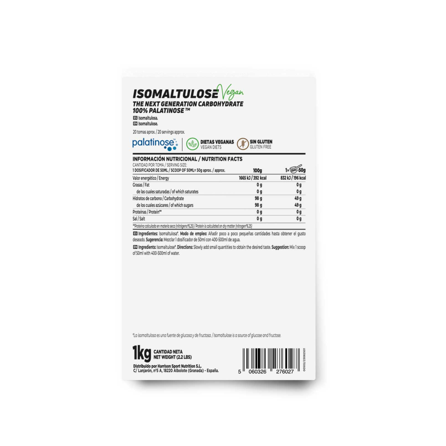 Isomaltulosa (Palatinose™) en polvo 1kg, foto 2