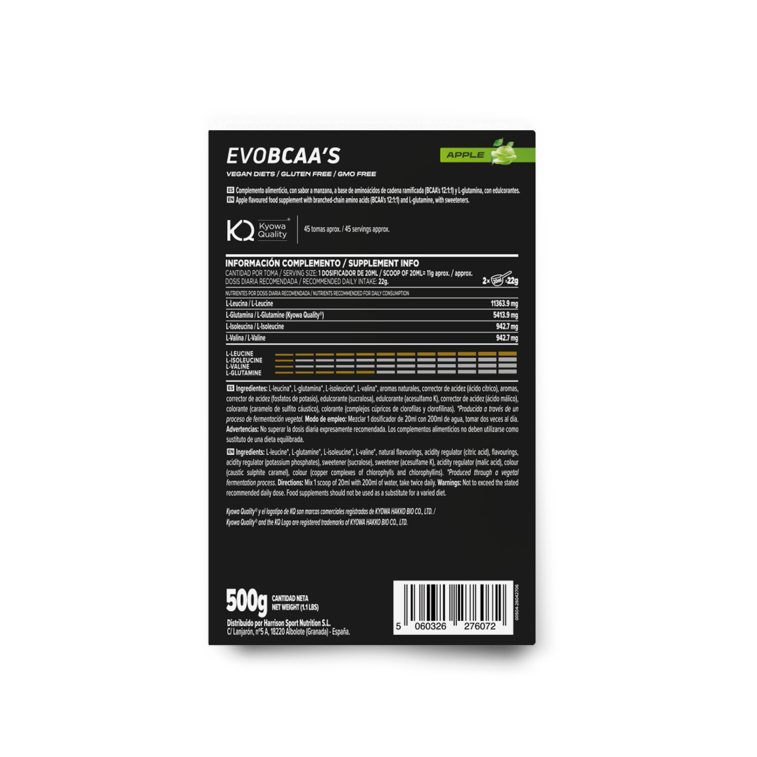 EvoBCAA's 2.0 (BCAA's 12:1:1 + glutamina) 500g, foto 2