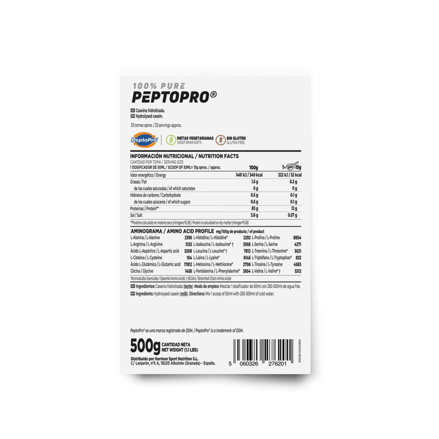 PeptoPro® hidrolizado de caseína en polvo 500g, foto 2