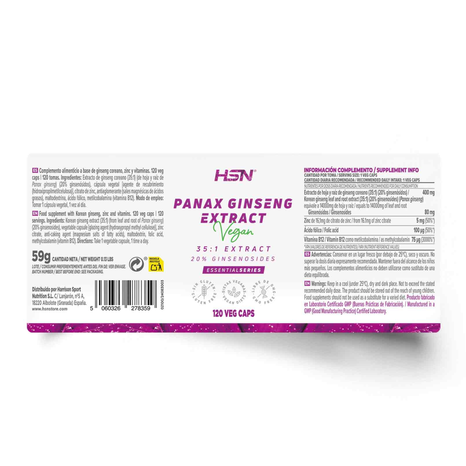 Extracto de Panax ginseng (35:1) 400mg - 120 veg caps, foto 2