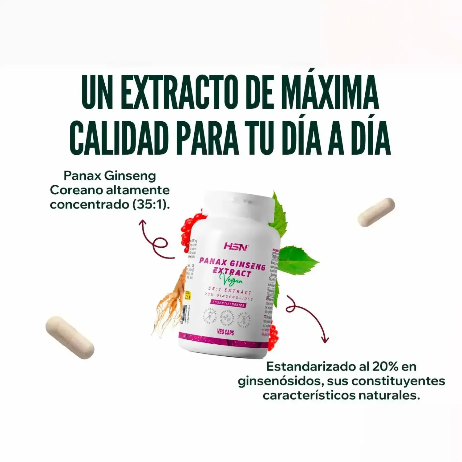 Extracto de Panax ginseng (35:1) 400mg - 120 veg caps, foto 3
