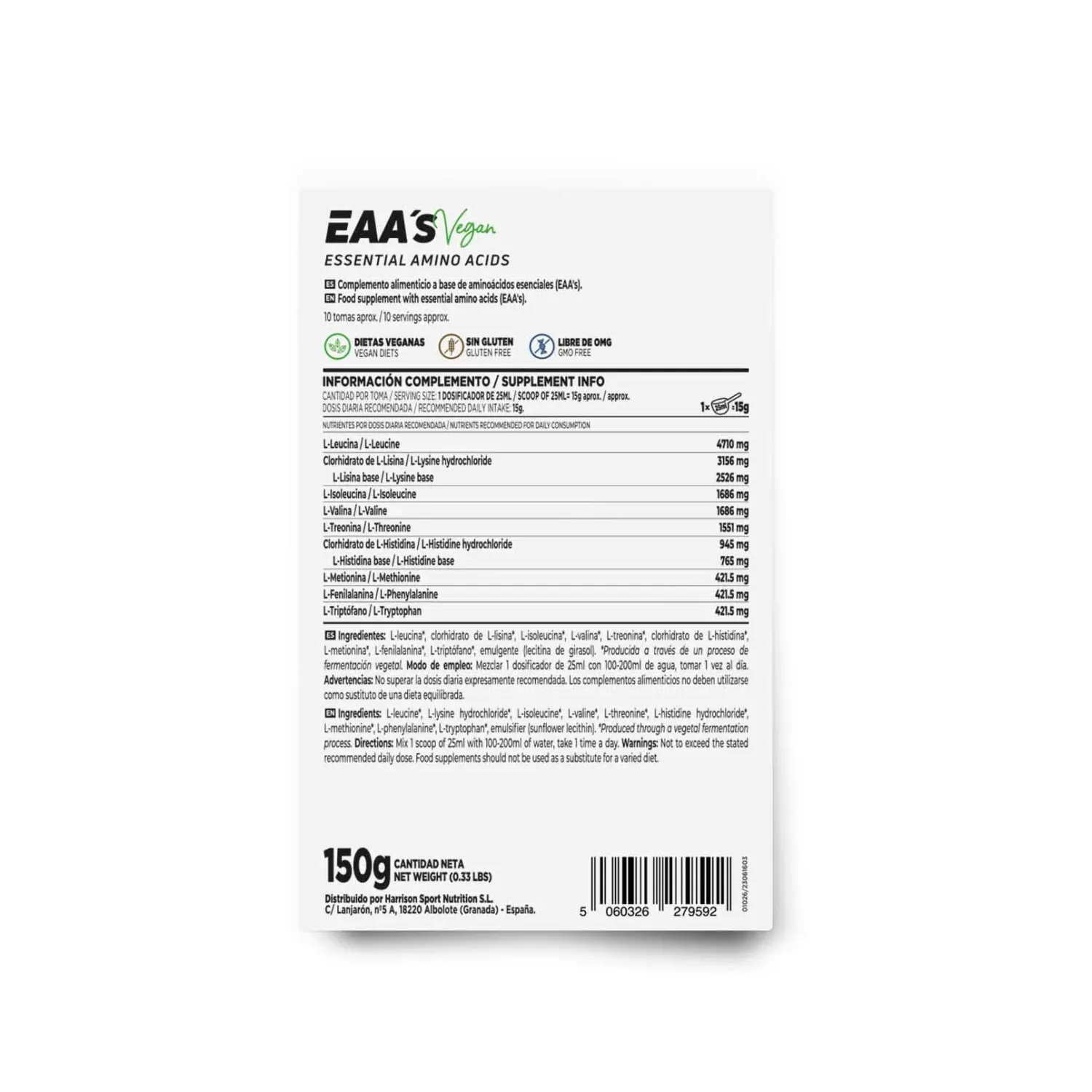 Aminoácidos esenciales (EAA's) en polvo 150g, foto 2