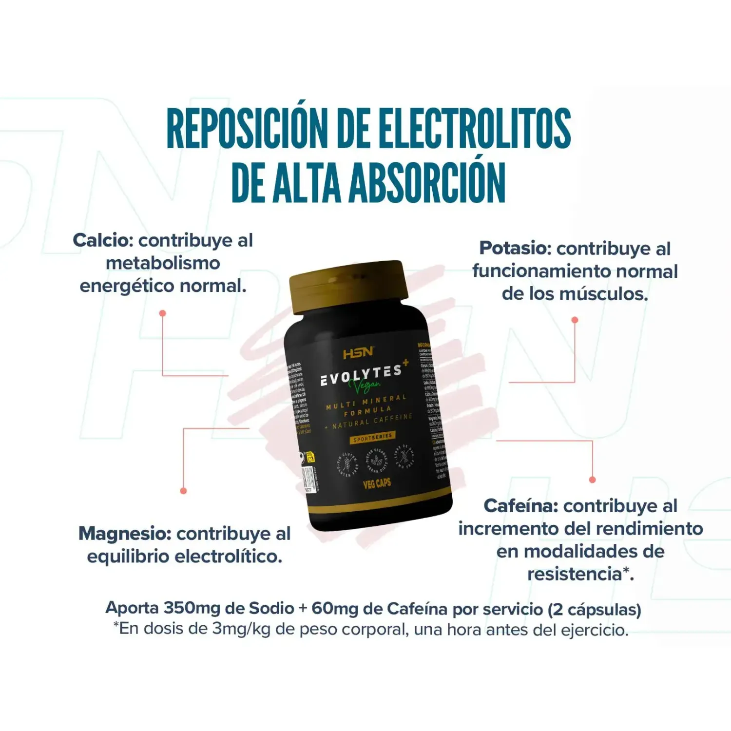 Evolytes plus+ (sales de electrolitos) + cafeína - 120 veg caps, foto 3