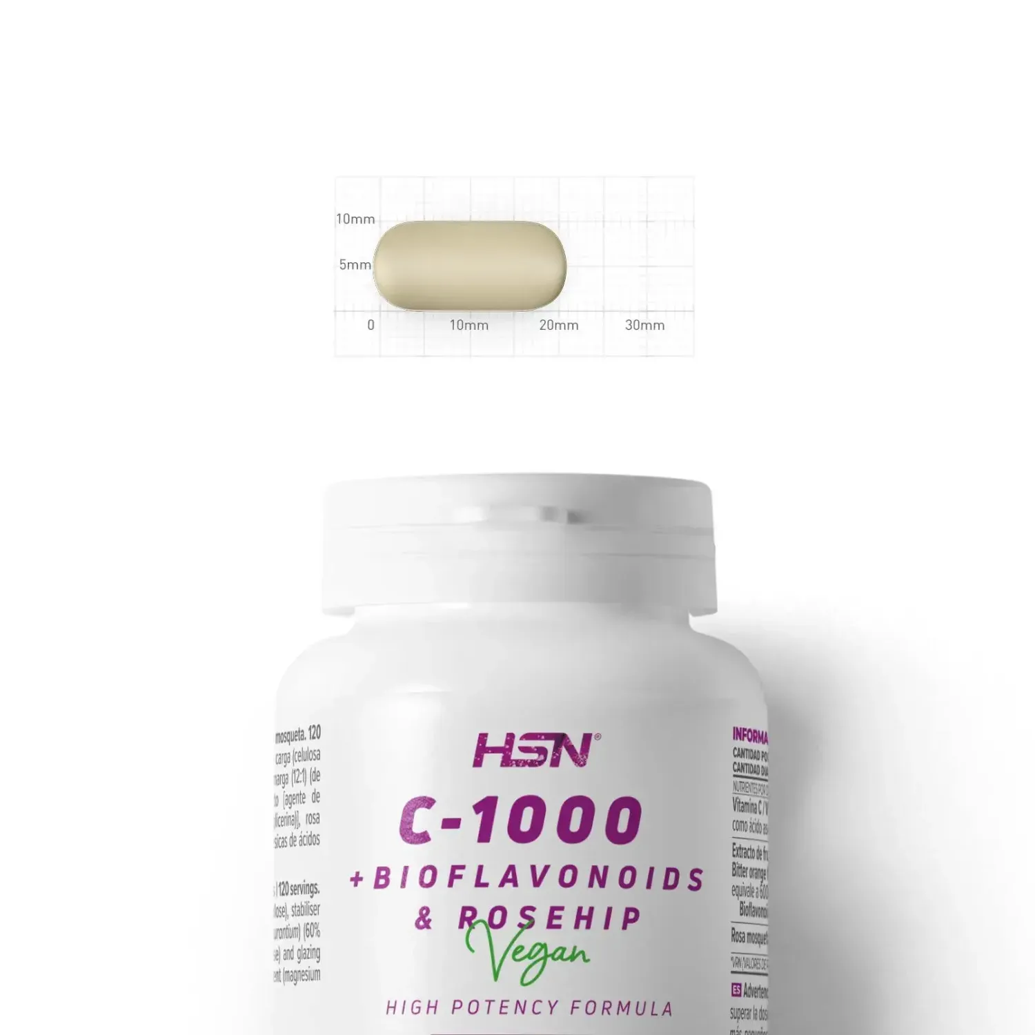 Vitamina C 1000mg + bioflavonoides + rosa mosqueta - 120 tabs, foto 3